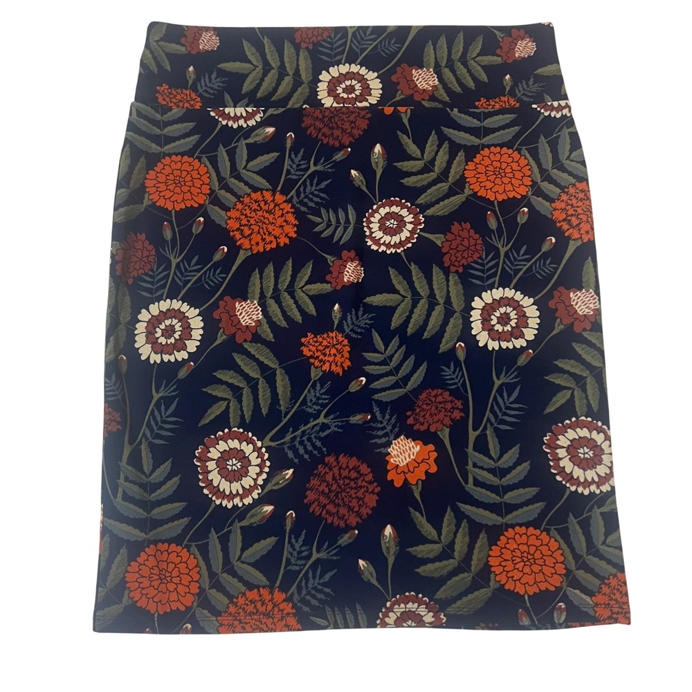 LuLaRoe Cassie Skirt Women XL Navy Blue Excellence Floral Pencil Stretch